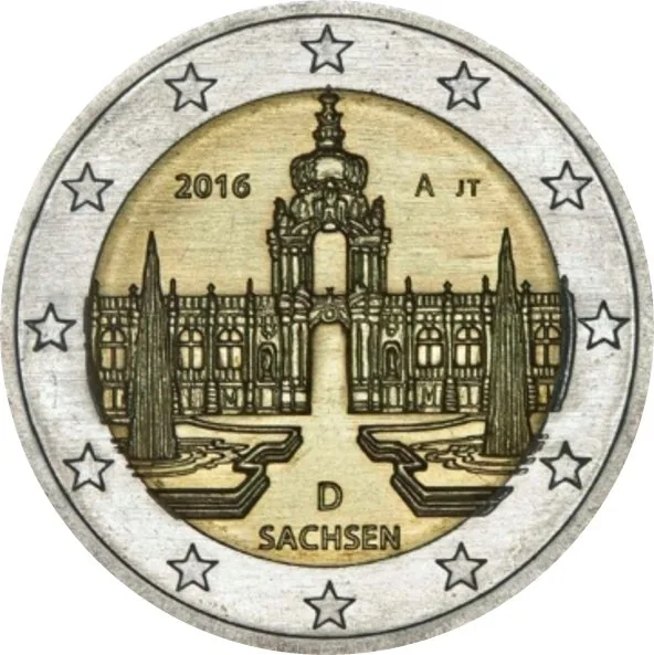 Erstes Bild der geprägten deutschen 2-Euro-Gedenkmünze Sachsen