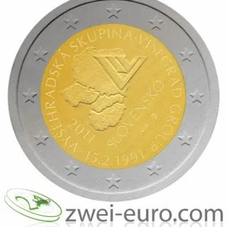Entwurf der 2-Euro-Gedenkmünze 2011 anlässlich des 20. Jahrestag des Visegrád-Abkommens