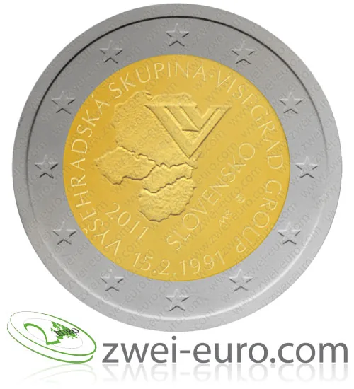 Entwurf der 2-Euro-Gedenkmünze 2011 anlässlich des 20. Jahrestag des Visegrád-Abkommens