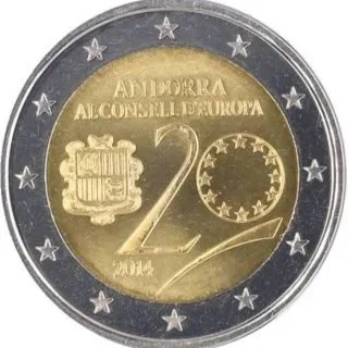 2 Euro 2014 „20. Jahrestag des Beitritts Andorras zum Europarat“ verausgabt