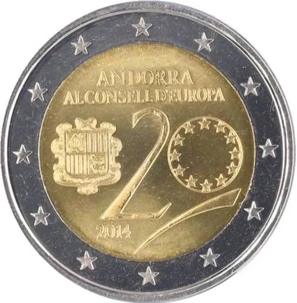 2 Euro 2014 „20. Jahrestag des Beitritts Andorras zum Europarat“ verausgabt