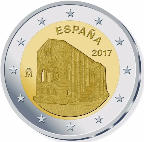 Motiv der spanischen 2-Euro-Gedenkmünze 2017 „Denkmäler von Oviedo und des Königreiches Asturien“ aus der Serie UNESCO-Weltkulturerbe veröffentlicht