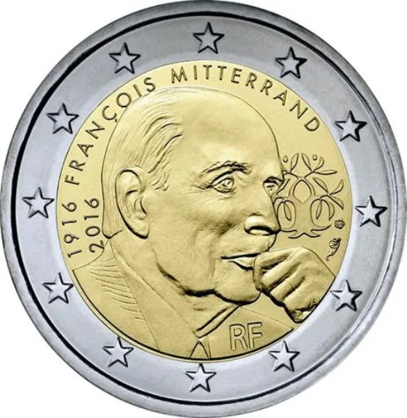 Französische 2-Euro-Gedenkmünze „100. Geburtstag und 20. Todestag von François Mitterrand“ 2016“ ausgegeben