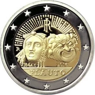 Motiv der italienischen 2-Euro-Gedenkmünze „2.200. Todestag von Titus Maccius Plautus“ veröffentlicht