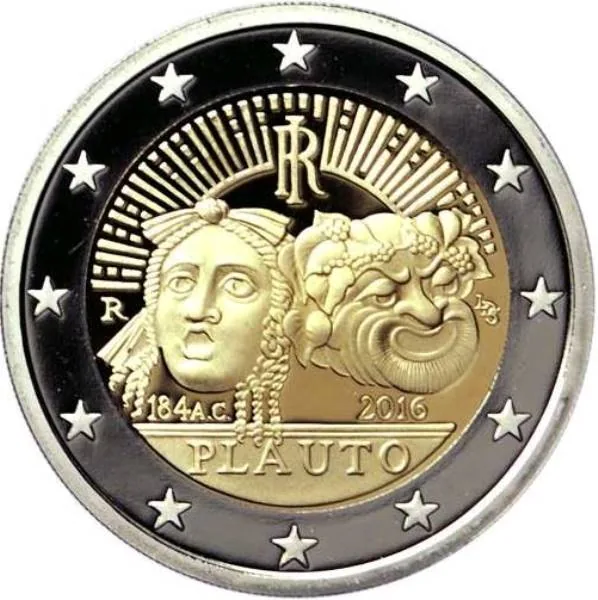 Motiv der italienischen 2-Euro-Gedenkmünze „2.200. Todestag von Titus Maccius Plautus“ veröffentlicht
