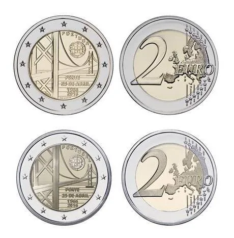 Zweite portugiesische 2-Euro-Gedenkmünze „50. Jahrestag der Eröffnung der ersten Brücke zwischen den beiden Ufern des Flusses Tejo“ veröffentlicht