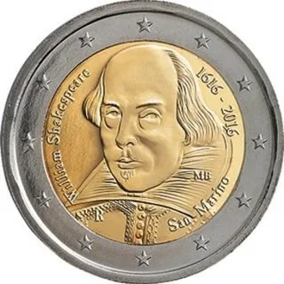 Geprägte san-marinesische 2-Euro-Gedenkmünze Shakespeare veröffentlicht