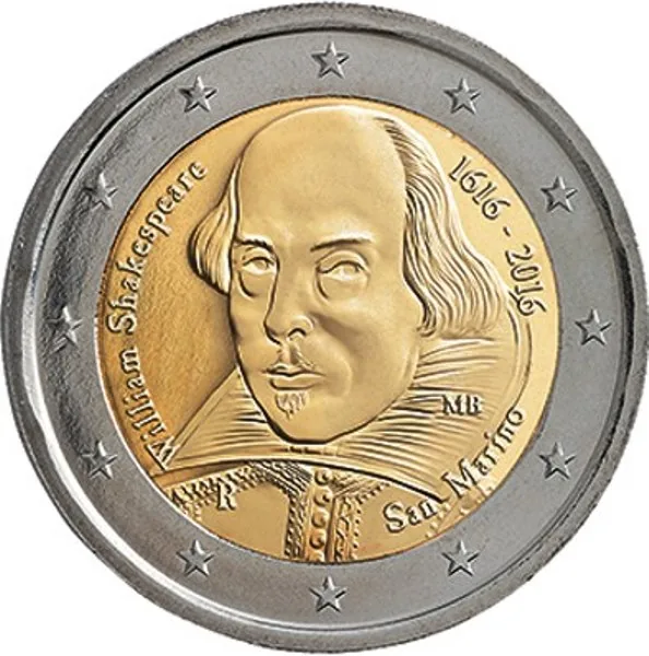 Geprägte san-marinesische 2-Euro-Gedenkmünze Shakespeare veröffentlicht