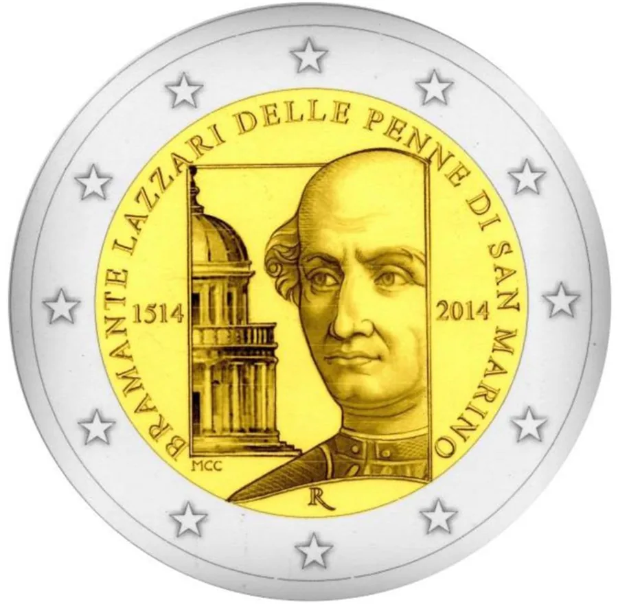2-Euro-Gedenkmünze 2014 zum 500. Todestag von Donato Bramante Lazzari delle Penne