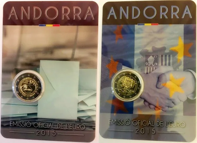Beide andorranischen 2-Euro-Gedenkmünzen 2015 ausgegeben