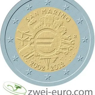 Motiv der 2-Euro-Gedenkmünze „10 Jahre Eurobargeld“