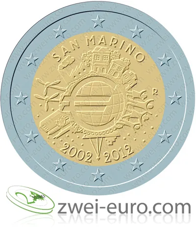 Motiv der 2-Euro-Gedenkmünze „10 Jahre Eurobargeld“