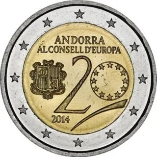 2 Euro-Gedenkmünze anlässlich des 20. Jahrestags des Beitritts Andorras zum Europarat