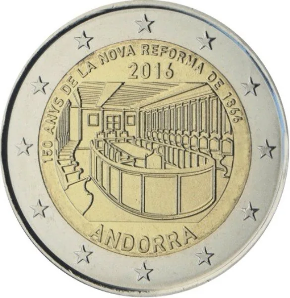 Bilder der geprägten andorranischen 2-Euro-Gedenkmünzen 2016