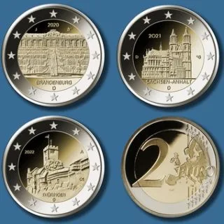 Motive der letzten drei 2-Euro-Gedenkmünzen der Bundesländerserie 2020, 2021 und 2022 vorgestellt