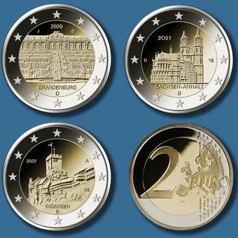 Motive der letzten drei 2-Euro-Gedenkmünzen der Bundesländerserie 2020, 2021 und 2022 vorgestellt
