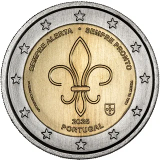 Première pièce commémorative portugaise de 2 euros 2025 « Mouvement mondial du scoutisme et des jeunes » émise