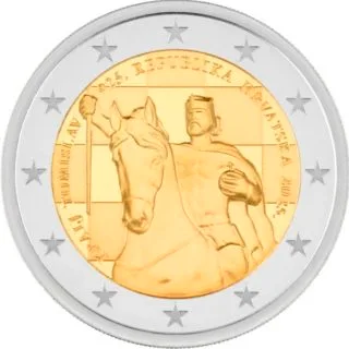 Motif de la première pièce commémorative croate de 2 euros 2025 « 1100 ans du royaume de Croatie et du couronnement du roi Tomislav » publié