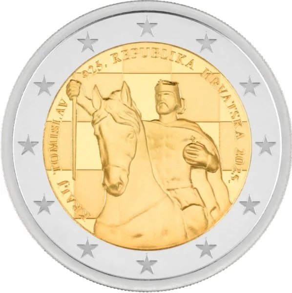 Motif de la première pièce commémorative croate de 2 euros 2025 « 1100 ans du royaume de Croatie et du couronnement du roi Tomislav » publié