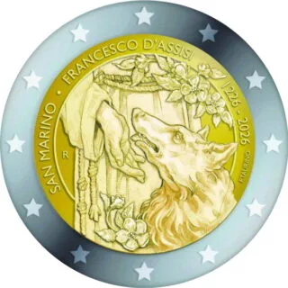 Motifs des pièces commémoratives saint-marinaises de 2 euros 2026 « 450e anniversaire de la mort de Titien » et « 800e anniversaire de la mort de François d'Assise » dévoilés