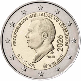 Motifs des deux pièces commémoratives luxembourgeoises de 2 euros 2026 « Accession au trône et 45e anniversaire du Grand-Duc Guillaume » et « Attribution du prix Charlemagne international au peuple luxembourgeois » dévoilés
