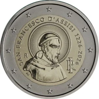 Italy Issues Second 2-Euro Commemorative Coin 2026 "800th Anniversary of the Death of Saint Francis of Assisi"