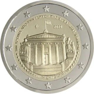 Première pièce commémorative grecque de 2 euros 2026 « 100e anniversaire de la fondation de l'Académie d'Athènes » émise