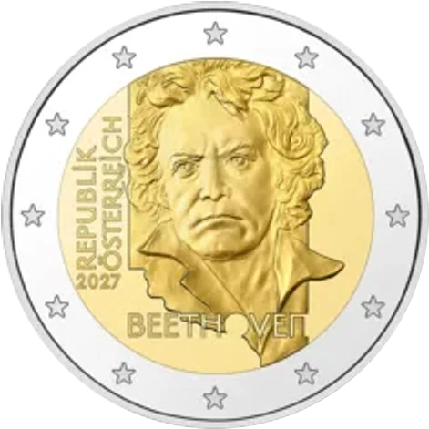 Motiv der 2-Euro-Gedenkmünze Österreich 2027 „Ludwig van Beethoven“ veröffentlicht