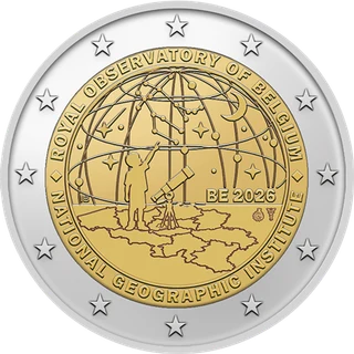 2-Euro-Gedenkmünze „200 Jahre Königliche Belgische Sternwarte und 50 Jahre Nationales Geographisches Institut“ 2026: Belgien veröffentlicht Motiv und gibt Münze offiziell aus