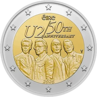 2-Euro-Gedenkmünze Irland 2026: Offizielles Motiv zum 50-jährigen Jubiläum der irischen Rockband U2 enthüllt und Münze offiziell ausgegeben
